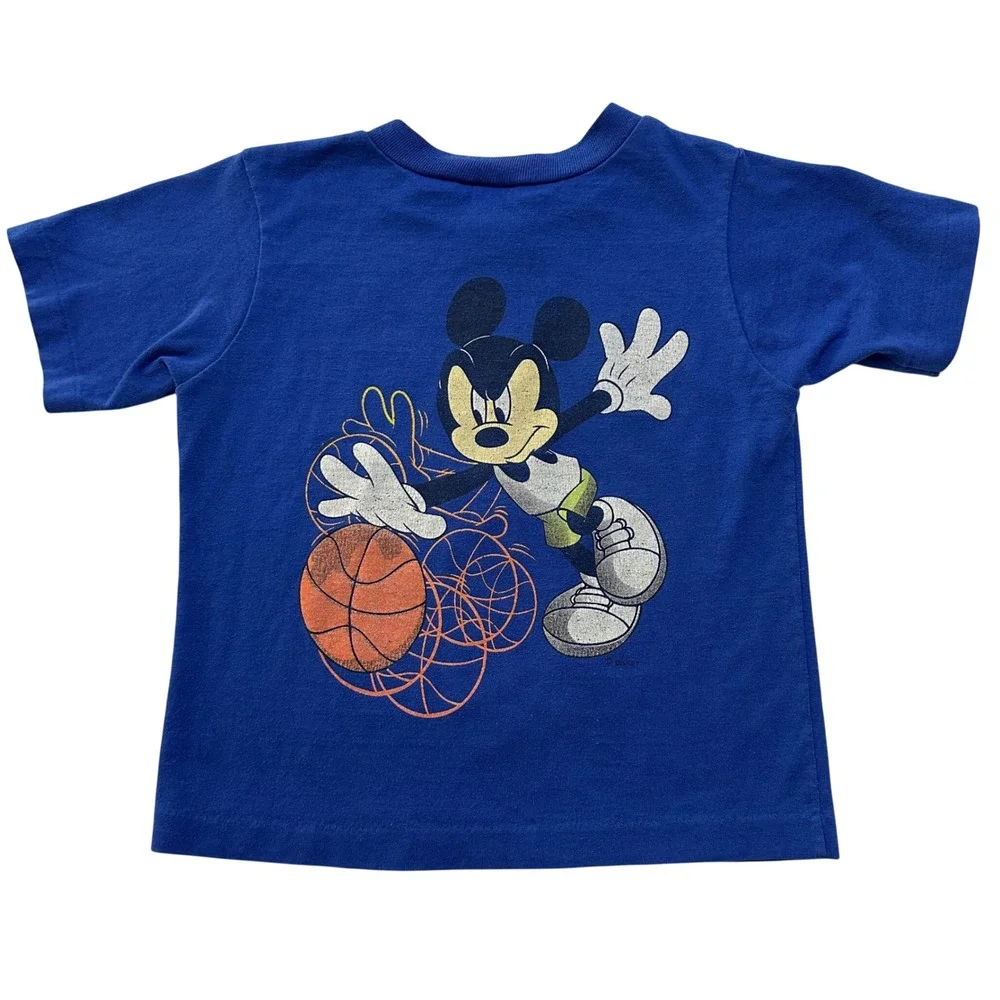 VTG 90s Allison Mickey Mouse Basketball Shirt Kids 5/6 Made in USA Double Sided‎